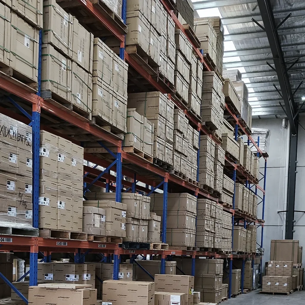 Stock racks inside the warehouse in Dandenong South